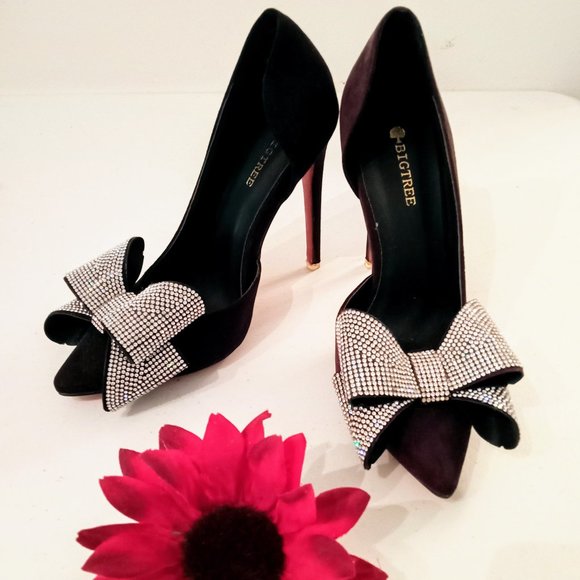🎁 FREE GIFT IS INCLUDED 🎁 NEW 3D Rhinestones Bow High Heels Pointed Toe Shoes - Picture 3 of 13